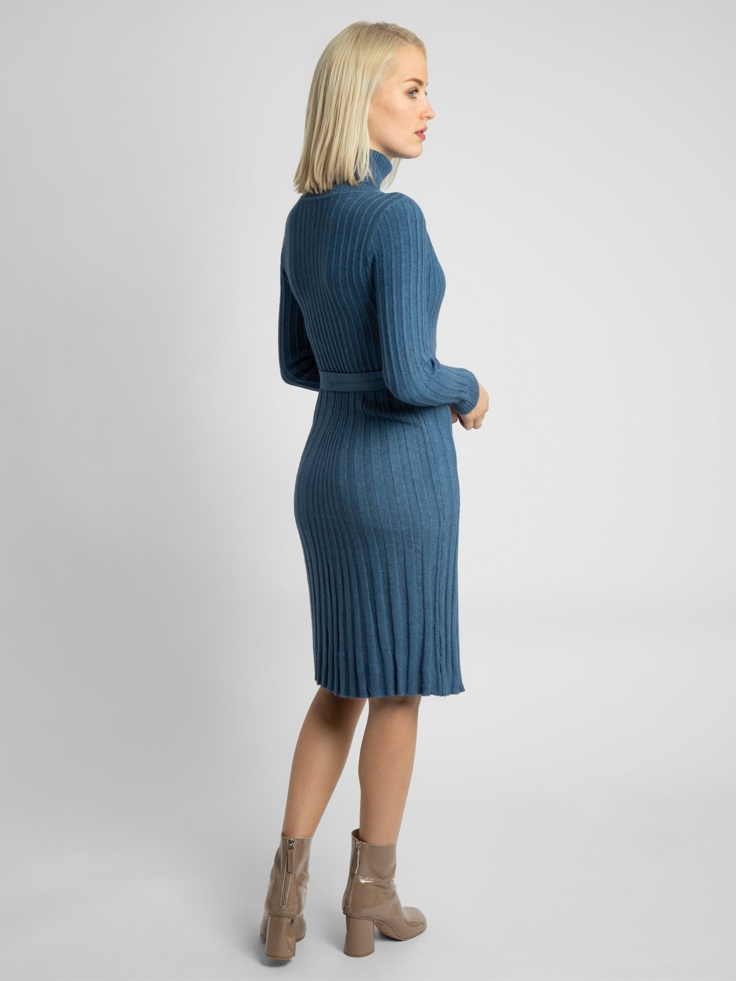 APART elegantes Kleid, Strick-Kleid, mit Kaschmir-Anteil, Wickel-Optik, Rollkragen | jeansblau