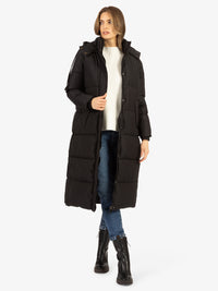 APART warme Jacke, Steppjacke, Winterjacke, lange Form, Mantel, mit abnehmbarer Kapuze | schwarz