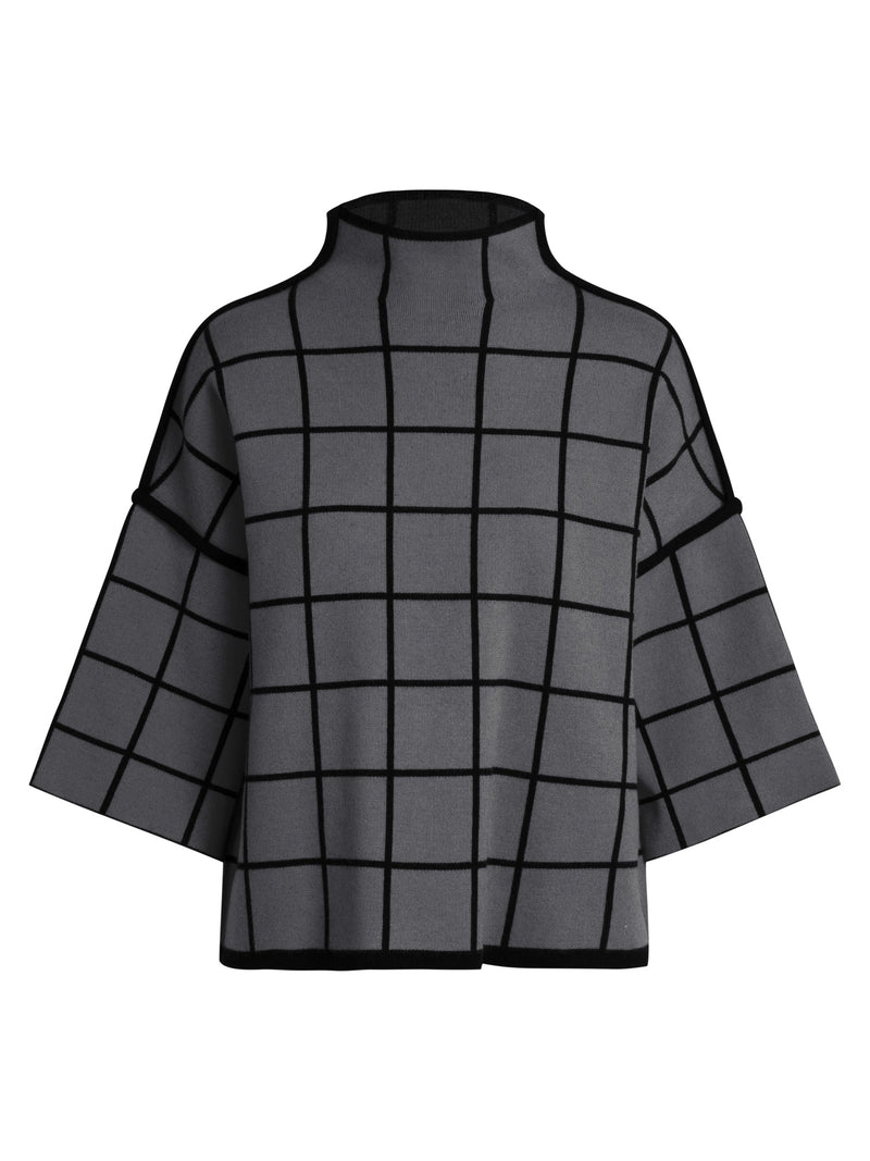 APART topmodischer Pullover, extravagant, kurze kastige Form, weite 3/4-lange Ärmel | grau-schwarz
