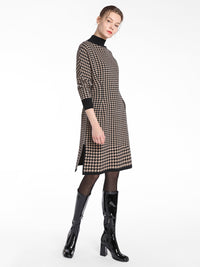 APART extravagantes Kleid Strickkleid, Business Kleid, Hahnentrittmuster, Schlitze seitlic | karamell-schwarz