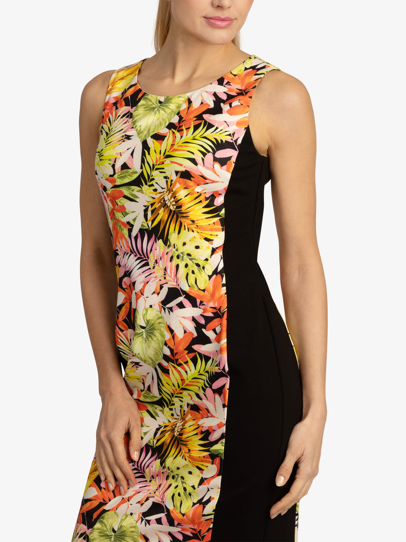 APART Schmales Jersey-Kleid mit Allover-Print und breiten Seiteneinsätzen | schwarz-multicolor