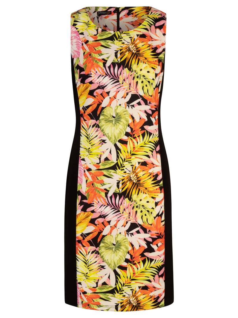 APART Schmales Jersey-Kleid mit Allover-Print und breiten Seiteneinsätzen | schwarz-multicolor