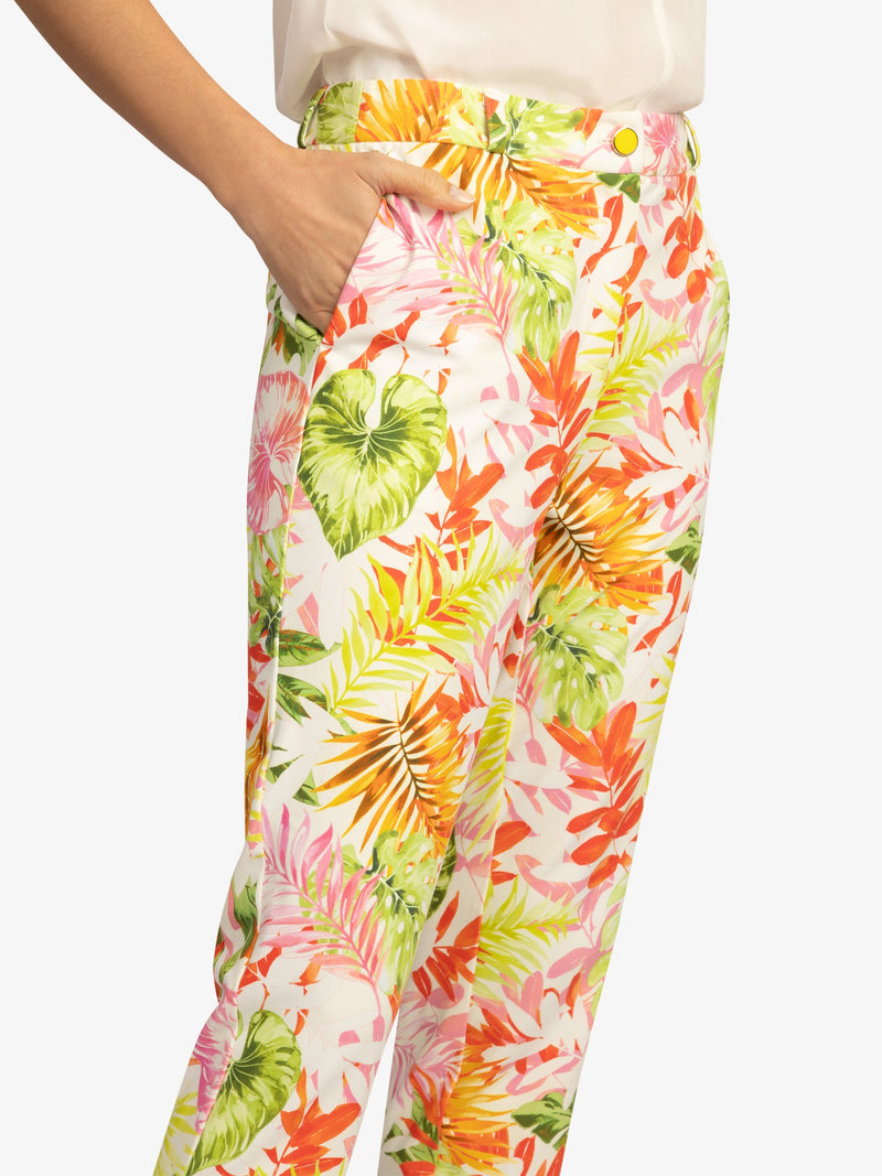 APART Schmale Jerseyhose mit allover bedruckt, Formbund und Gürtelschlaufen | creme-multicolor