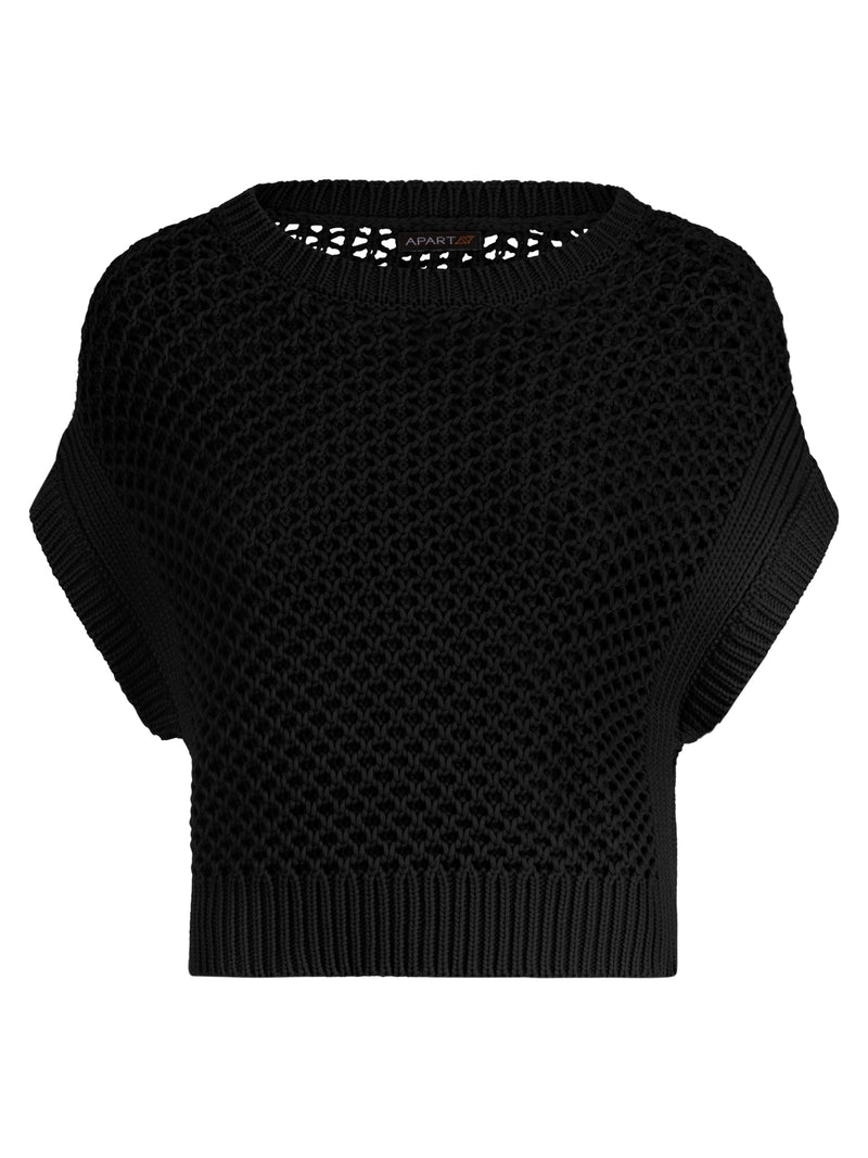 APART Pullover mit allover Lochmuster | schwarz