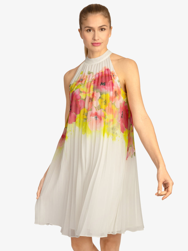 APART Plisseekleid mit Blumendruck | creme-multicolor