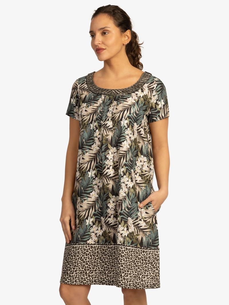 Mint & Mia Leinen Jerseykleid aus hochwertigem Leinen Material mit Modisch Stil | sand-multicolor