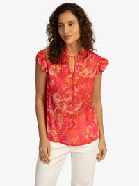 Mint & Mia Sommer Bluse aus hochwertigem Viskose Material mit Feminin Stil | korallenrot-multicolor