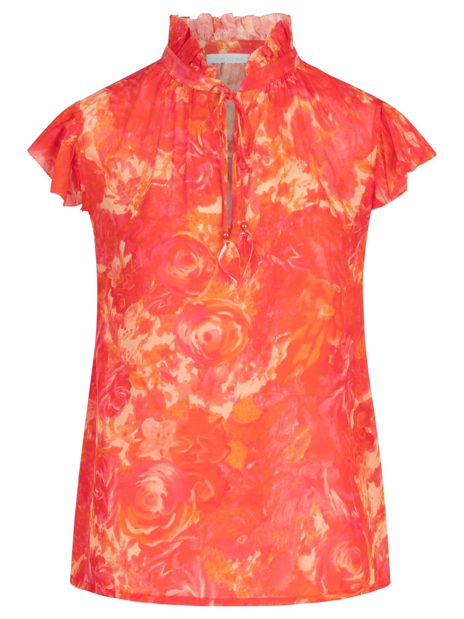 Mint & Mia Sommer Bluse aus hochwertigem Viskose Material mit Feminin Stil | korallenrot-multicolor