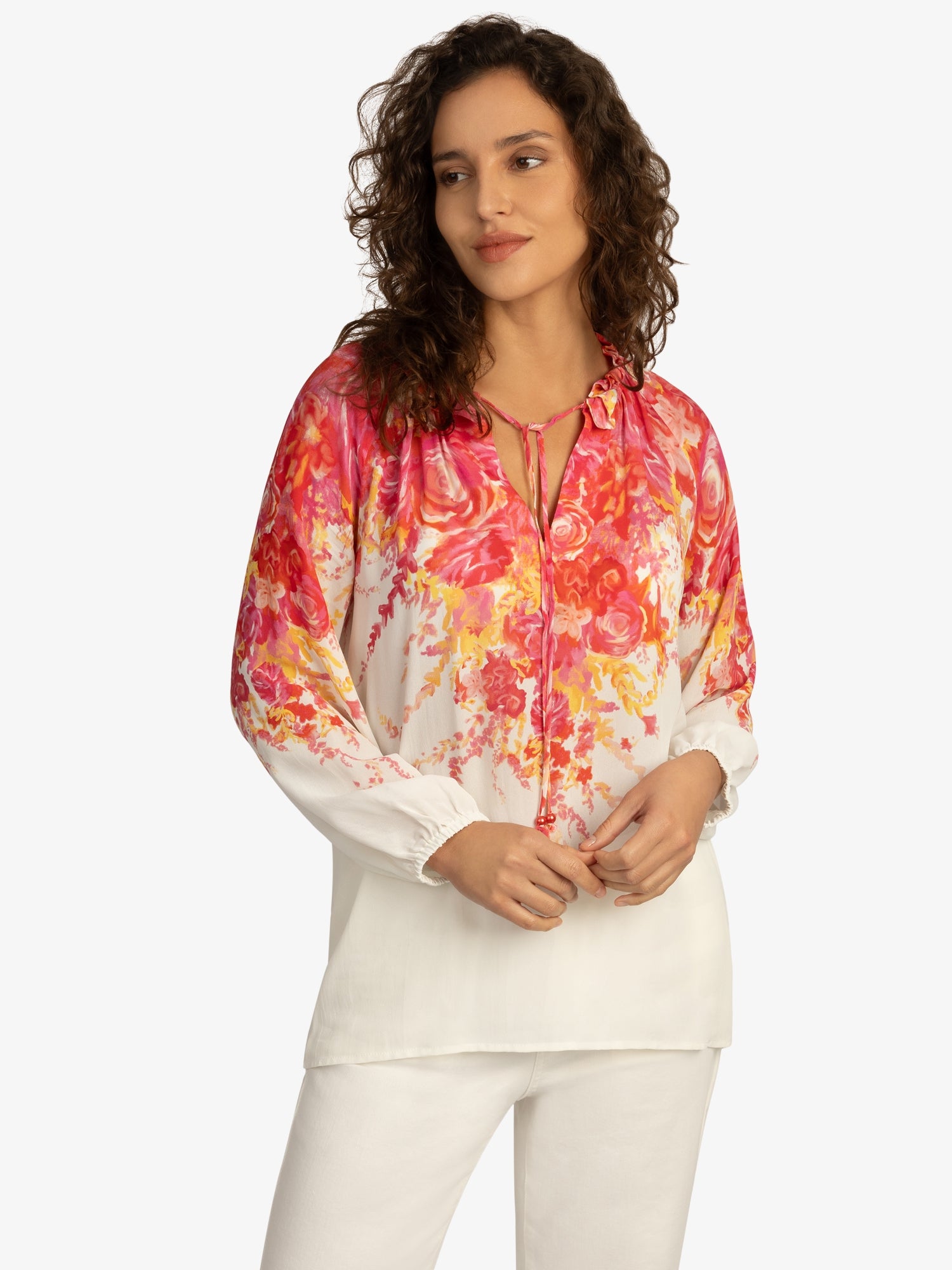 Mint & Mia Sommer Bluse aus hochwertigem Viskose Material mit Feminin Stil | weiß-multicolor