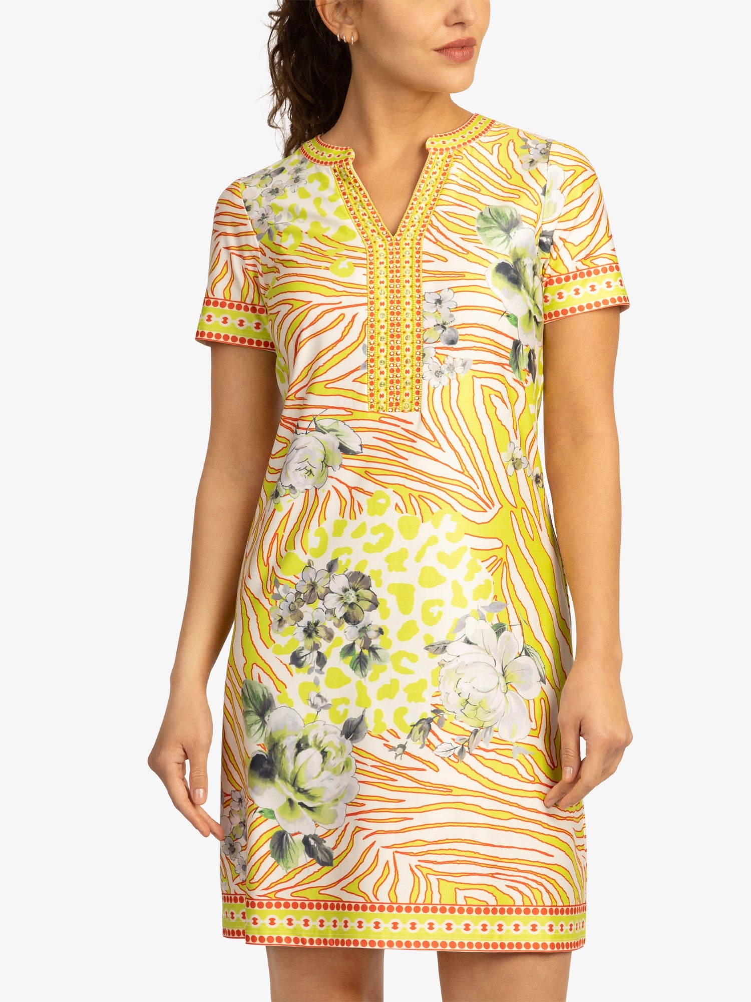 Mint & Mia Etuikleid aus hochwertigem Polyester Material mit Modisch Stil | gelb-multicolor