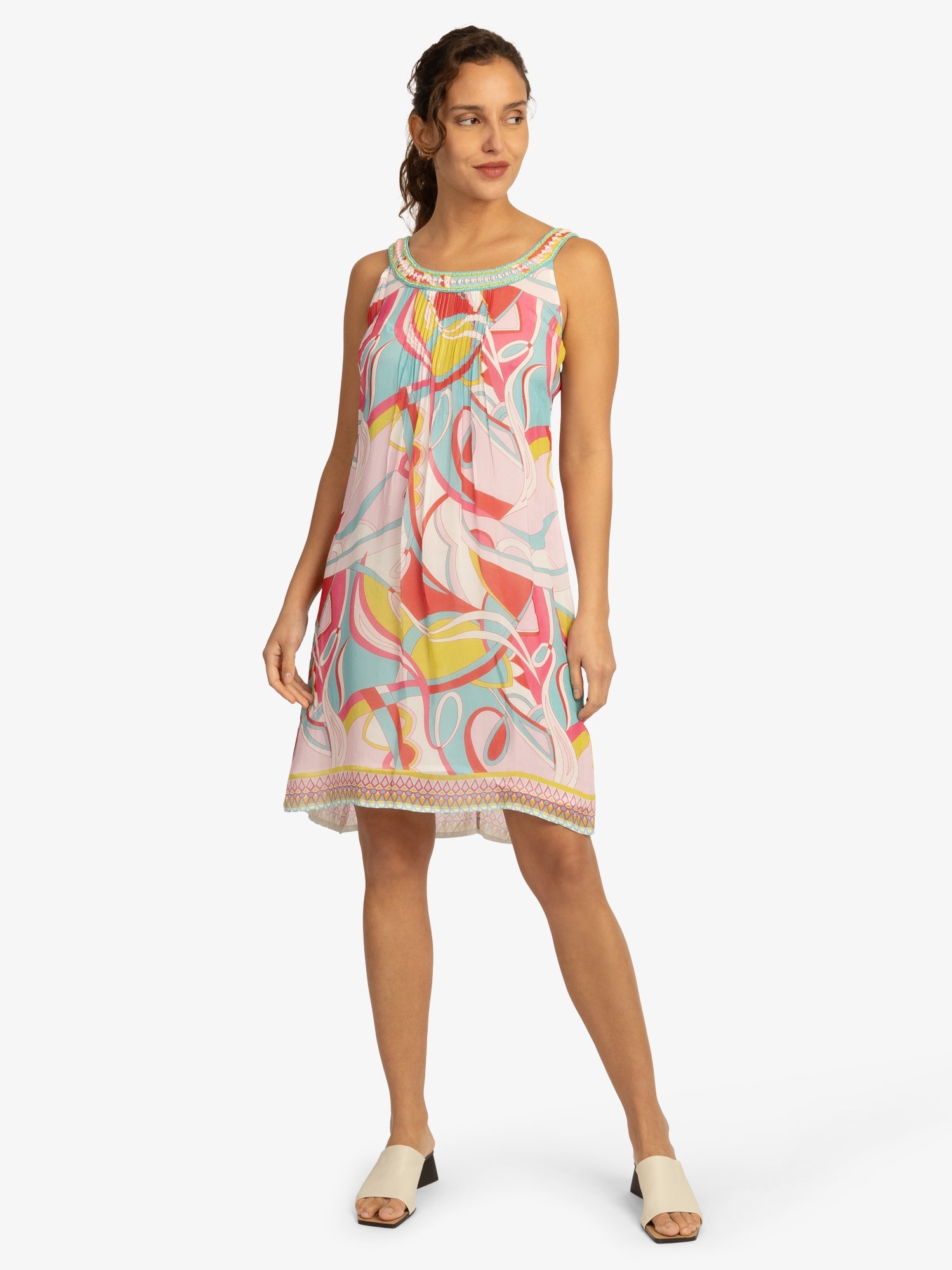 Mint & Mia Sommer Kleid aus hochwertigem Viskose Material mit Modisch Stil | rosa-multicolor