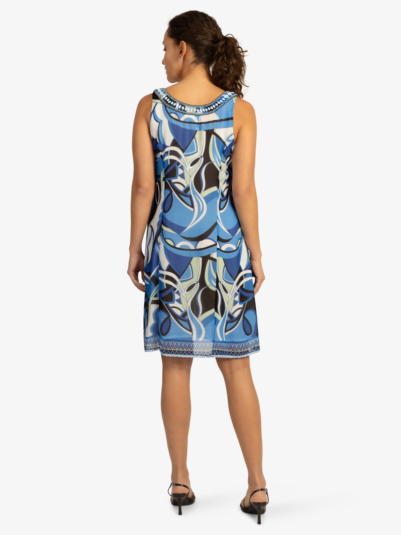 Mint & Mia Sommer Kleid aus hochwertigem Viskose Material mit Modisch Stil | blau-multicolor