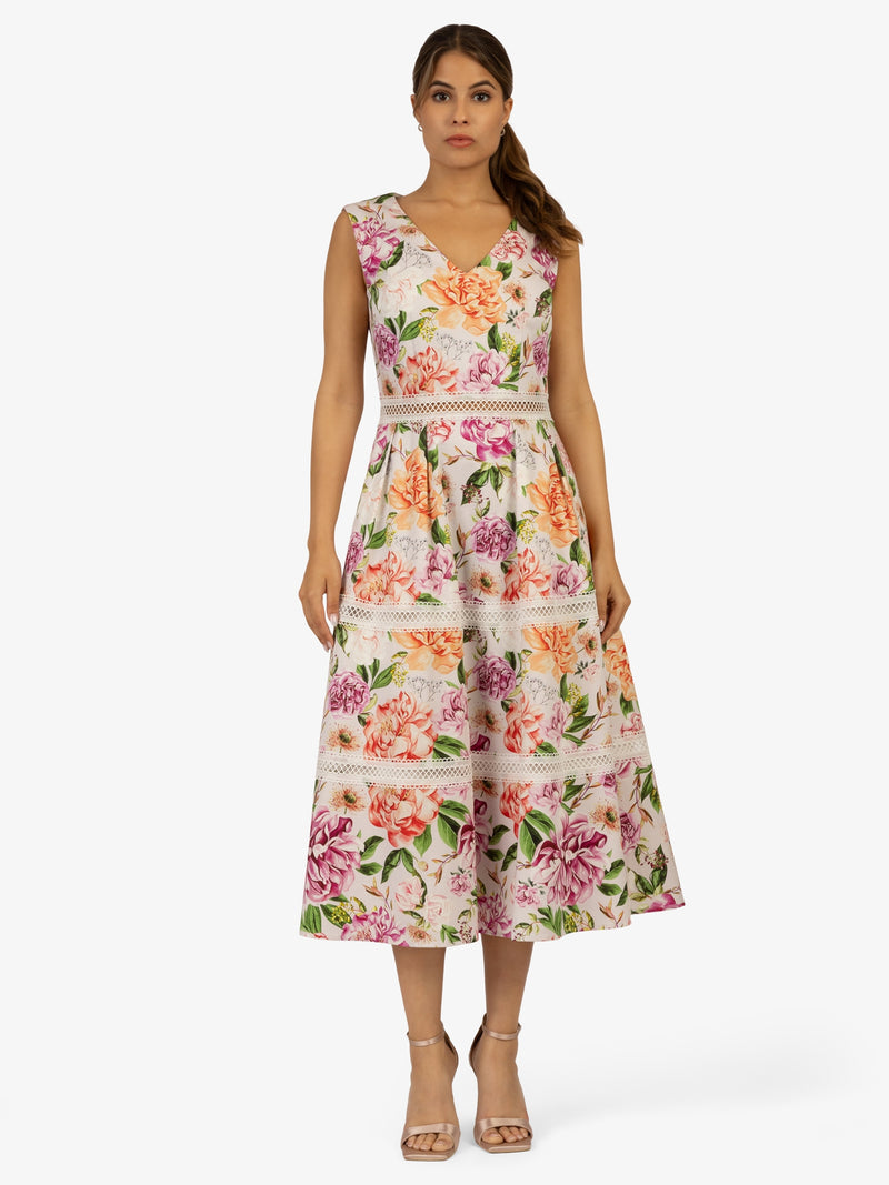 APART Bedrucktes Midikleid Sommerkleid aus einer elastischen Baumwoll- Ware | apricot-multicolor
