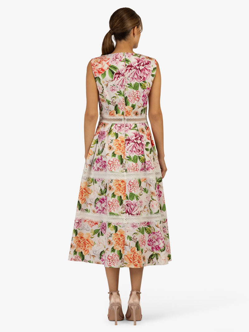 APART Bedrucktes Midikleid Sommerkleid aus einer elastischen Baumwoll- Ware | apricot-multicolor