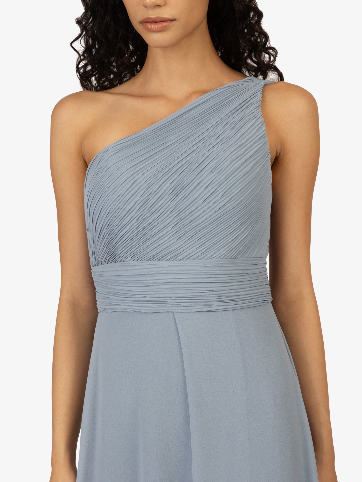 APART One-Shoulder Abendkleid mit Plissee- Drapierung vorne | rauchblau