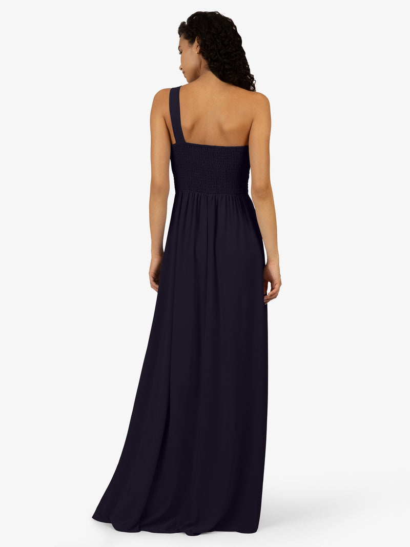 APART One-Shoulder Abendkleid mit Plissee- Drapierung vorne | nachtblau