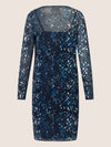 APART Pliessekleid mit allover bedruckt Mesh | nachtblau-multicolor