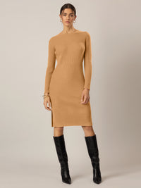 APART Strickkleid im Rippenstrick aus einer soften Viskose- Mischung mit Kaschmir | cognac