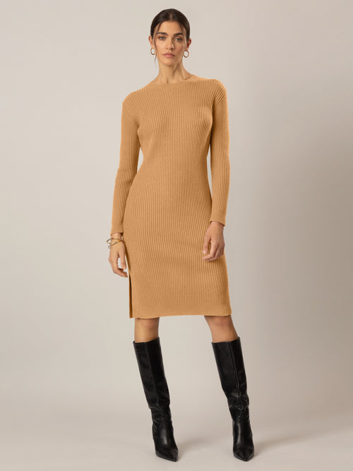 APART Strickkleid im Rippenstrick aus einer soften Viskose- Mischung mit Kaschmir | cognac image 1