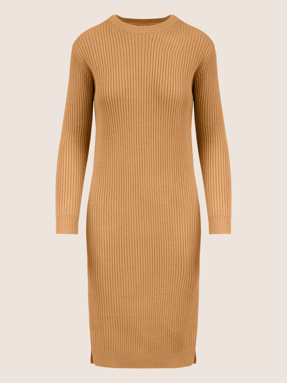 APART Strickkleid im Rippenstrick aus einer soften Viskose- Mischung mit Kaschmir | cognac