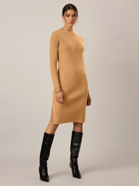 APART Strickkleid im Rippenstrick aus einer soften Viskose- Mischung mit Kaschmir | cognac