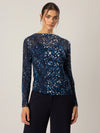 APART Plissee-Meshshirt mit Allover-Druck | nachtblau-multicolor