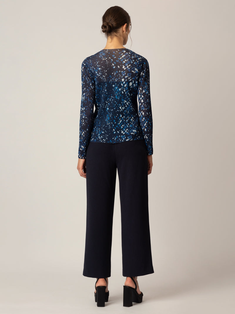 APART Plissee-Meshshirt mit Allover-Druck | nachtblau-multicolor