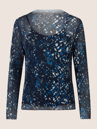 APART Plissee-Meshshirt mit Allover-Druck | nachtblau-multicolor
