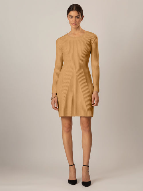 APART Strickkleid mit ausgestelltem Rockpart | cognac image 1