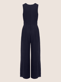 APART Overall im Materialmix aus einer leicht strukturierter Ware und Chiffon | nachtblau