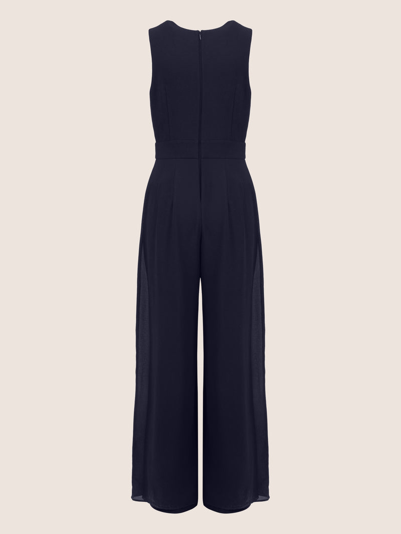APART Overall im Materialmix aus einer leicht strukturierter Ware und Chiffon | nachtblau