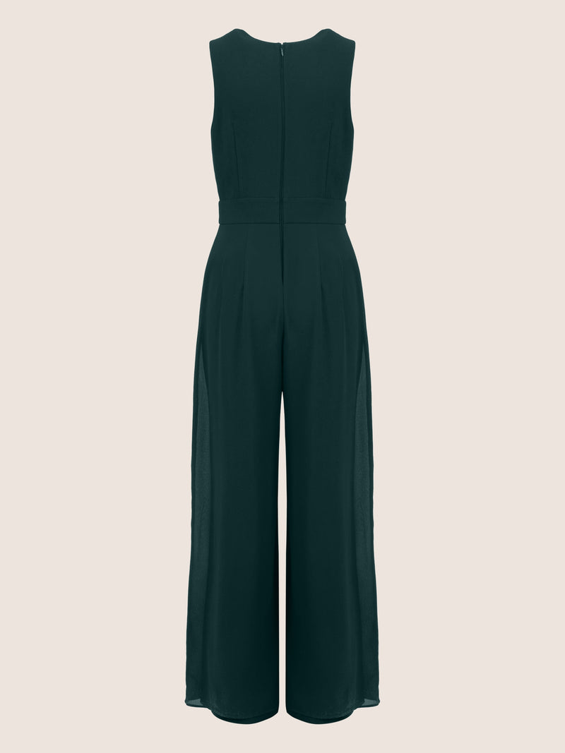 APART Overall im Materialmix aus einer leicht strukturierter Ware und Chiffon | emerald