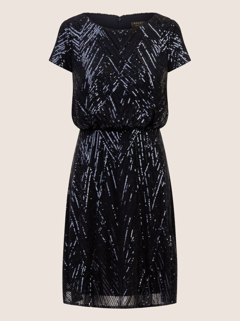 APART Pailletten besticktes Cocktailkleid Cocktailkleid allover aufwendig mit Pailletten b | nachtblau