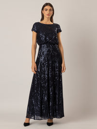 APART Abendkleid allover aufwendig mit Pailletten bestickt | nachtblau