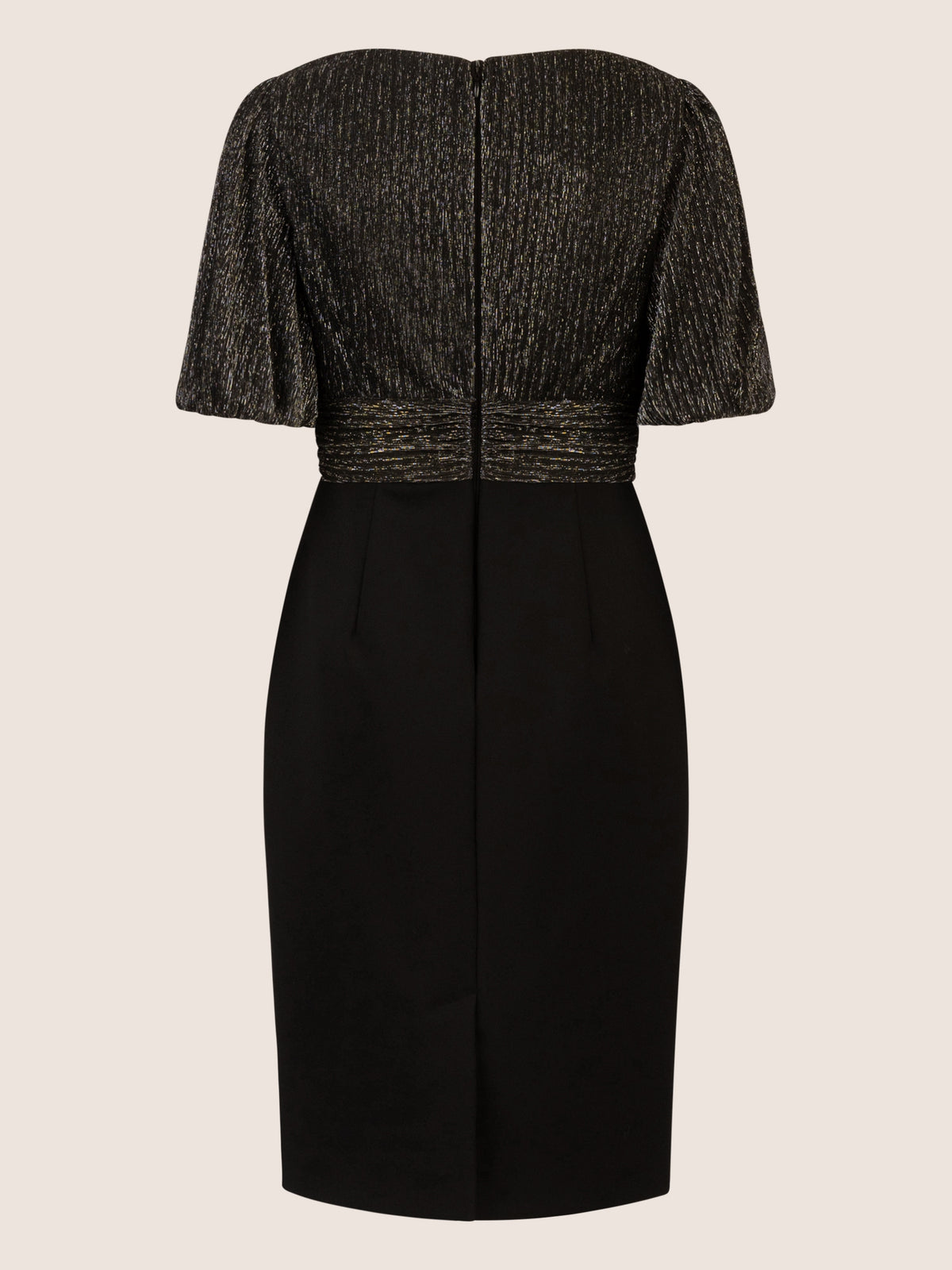 APART Cocktailkleid im Materialmix aus einer silberfarbenen- schwarz gestreiften und pliss | schwarz-schwarz metallic