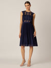 APART Cocktailkleid Kleid aus semitransparentem Georgette und transparenter Netzware | nachtblau