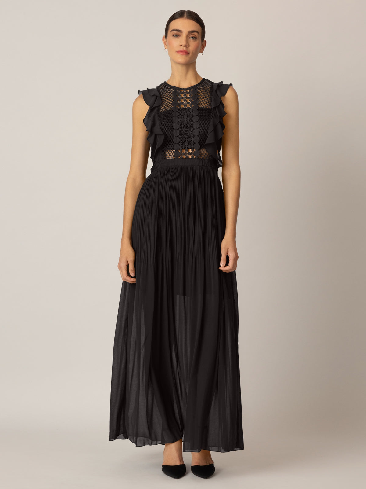 APART Abendkleid Kleid aus semitransparentem Georgette und transparenter Netzware | schwarz