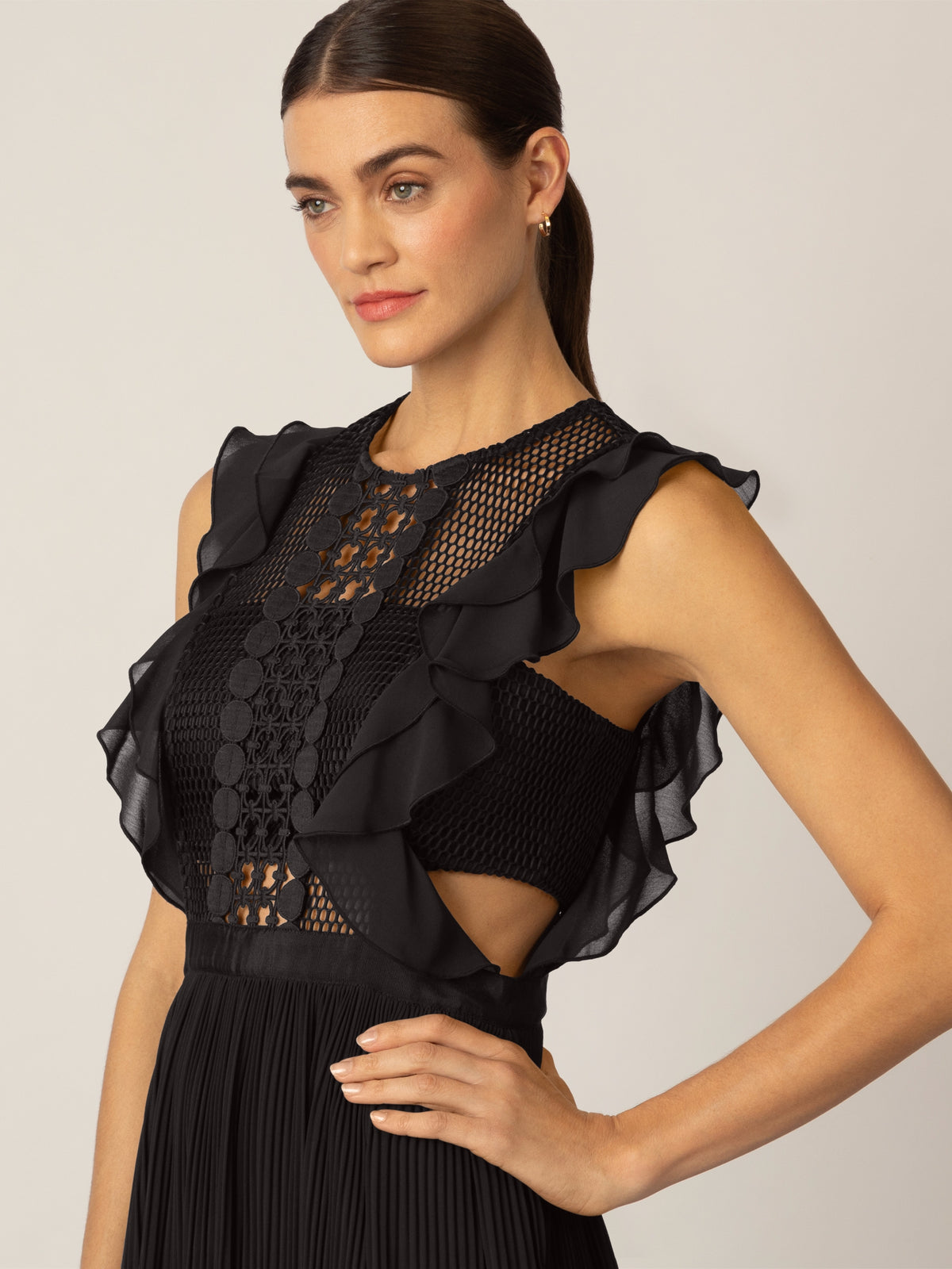 APART Abendkleid Kleid aus semitransparentem Georgette und transparenter Netzware | schwarz