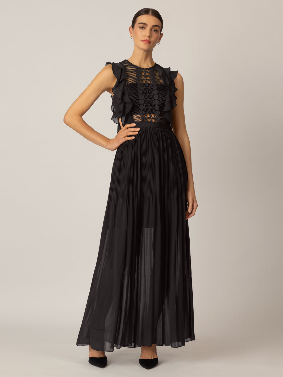APART Abendkleid Kleid aus semitransparentem Georgette und transparenter Netzware | schwarz