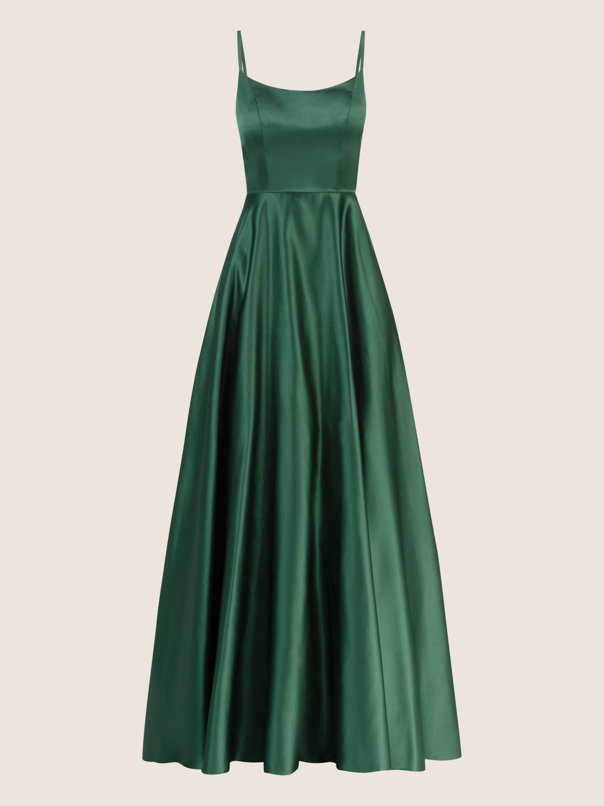 APART Langes Satin Kleid mit verstellbaren Spaghettiträgern | dunkelgrün