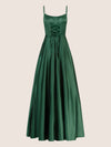 APART Langes Satin Kleid mit verstellbaren Spaghettiträgern | dunkelgrün