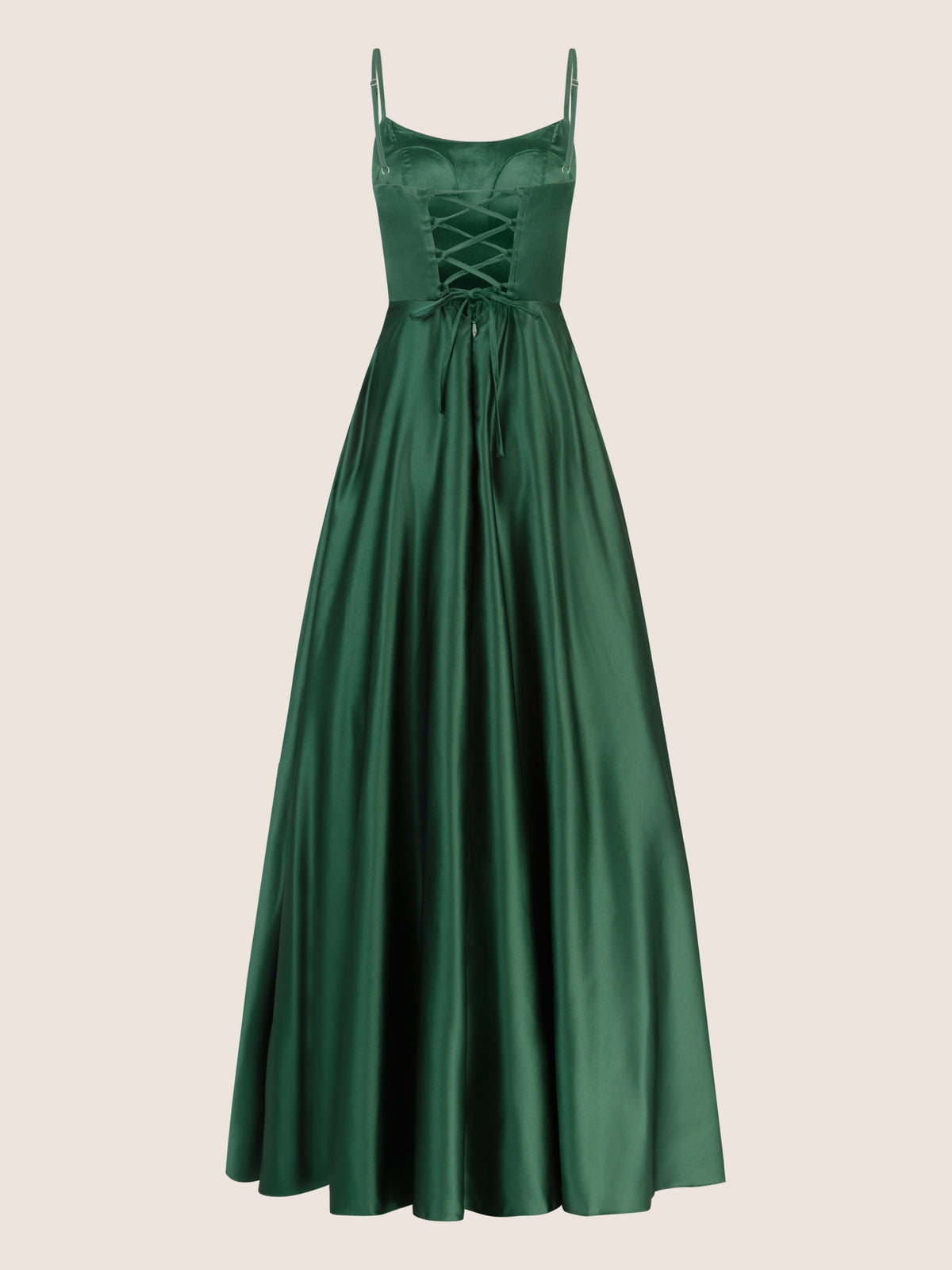 APART Langes Satin Kleid mit verstellbaren Spaghettiträgern | dunkelgrün
