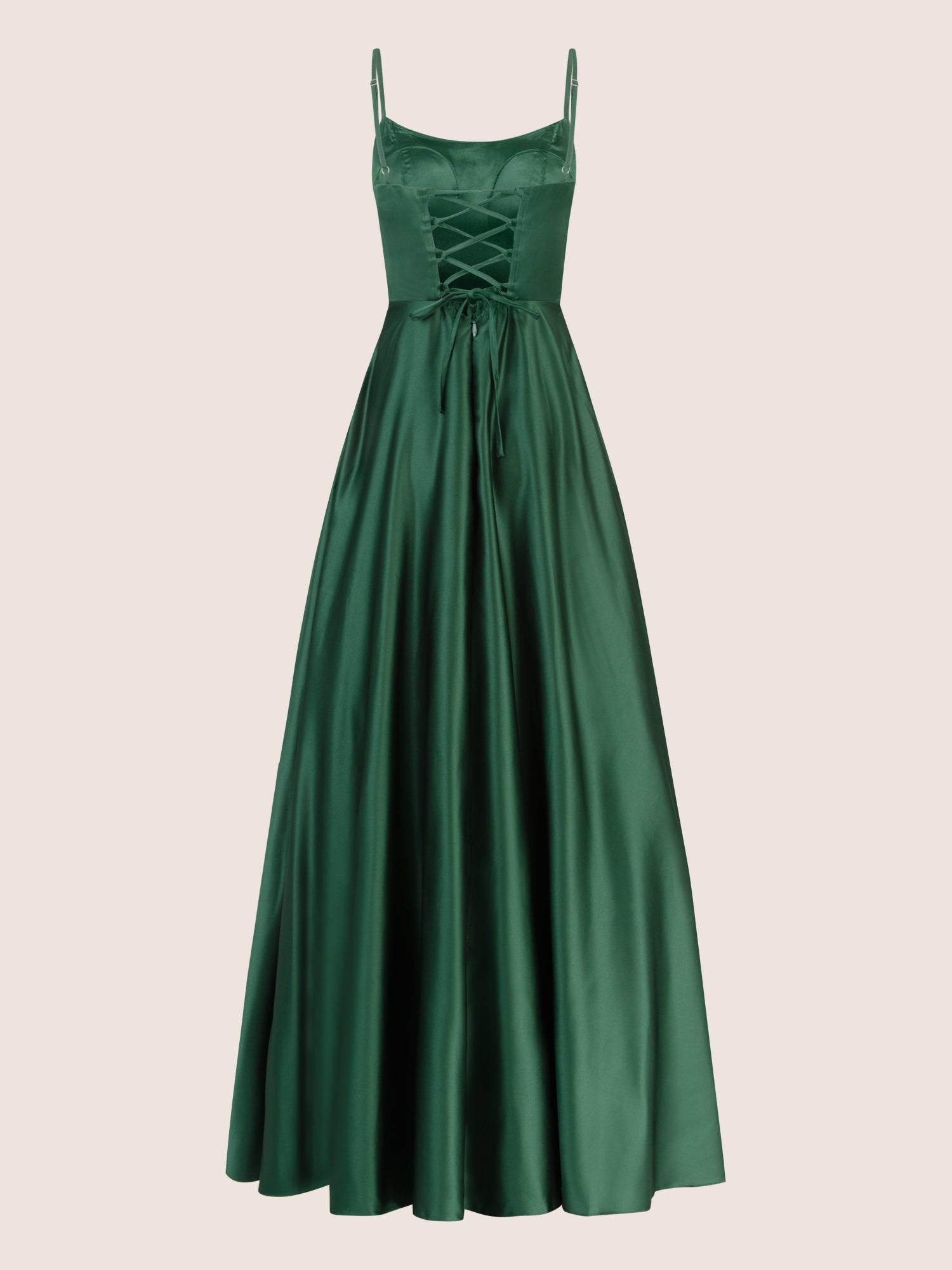 APART Langes Satin Kleid mit verstellbaren Spaghettiträgern | dunkelgrün
