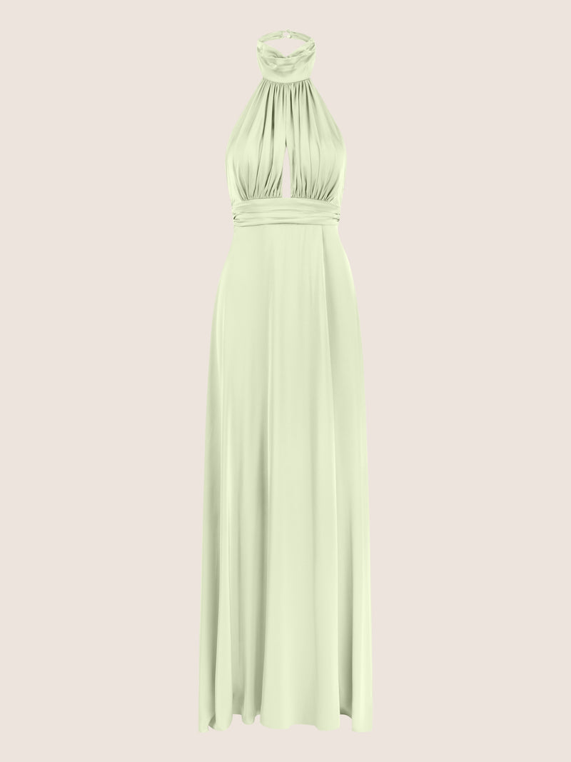 APART Langes Satin Kleid mit Raffung und Wickeloptik | hellgrün
