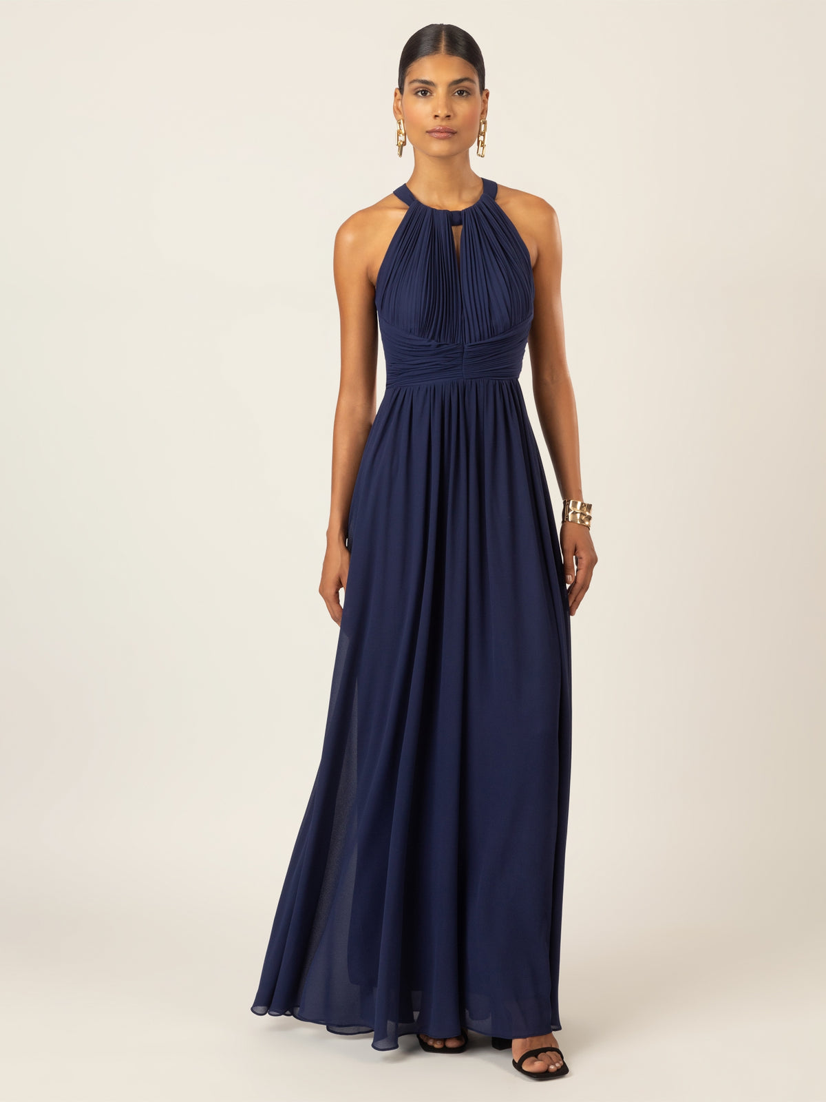 APART Langes Chiffon Kleid mit eleganten Plisseefalten | navy