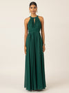 APART Langes Chiffon Kleid mit eleganten Plisseefalten | dunkelgrün