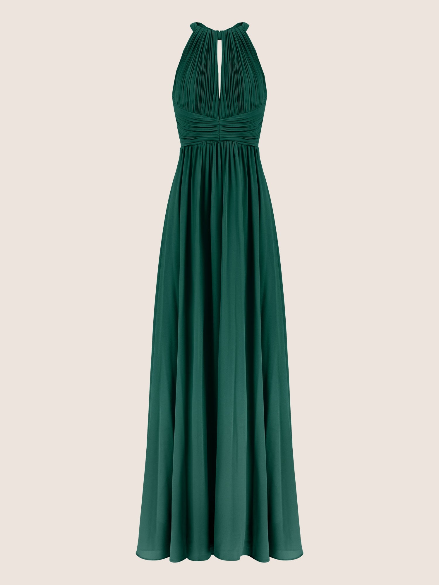 APART Langes Chiffon Kleid mit eleganten Plisseefalten | dunkelgrün