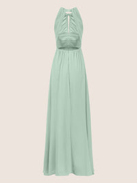 APART Langes Chiffon Kleid mit eleganten Plisseefalten | hellgrün