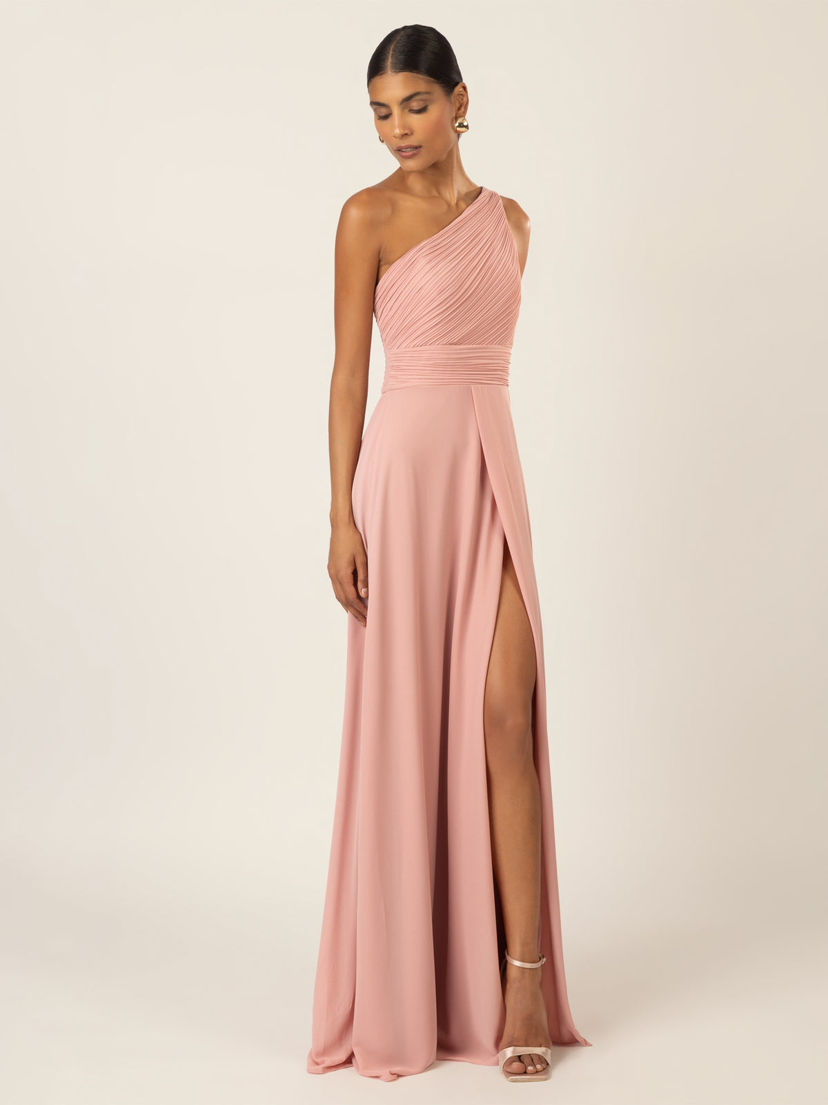 APART Langes Chiffon Kleid mit Ein-Schulter-Träger | altrosa