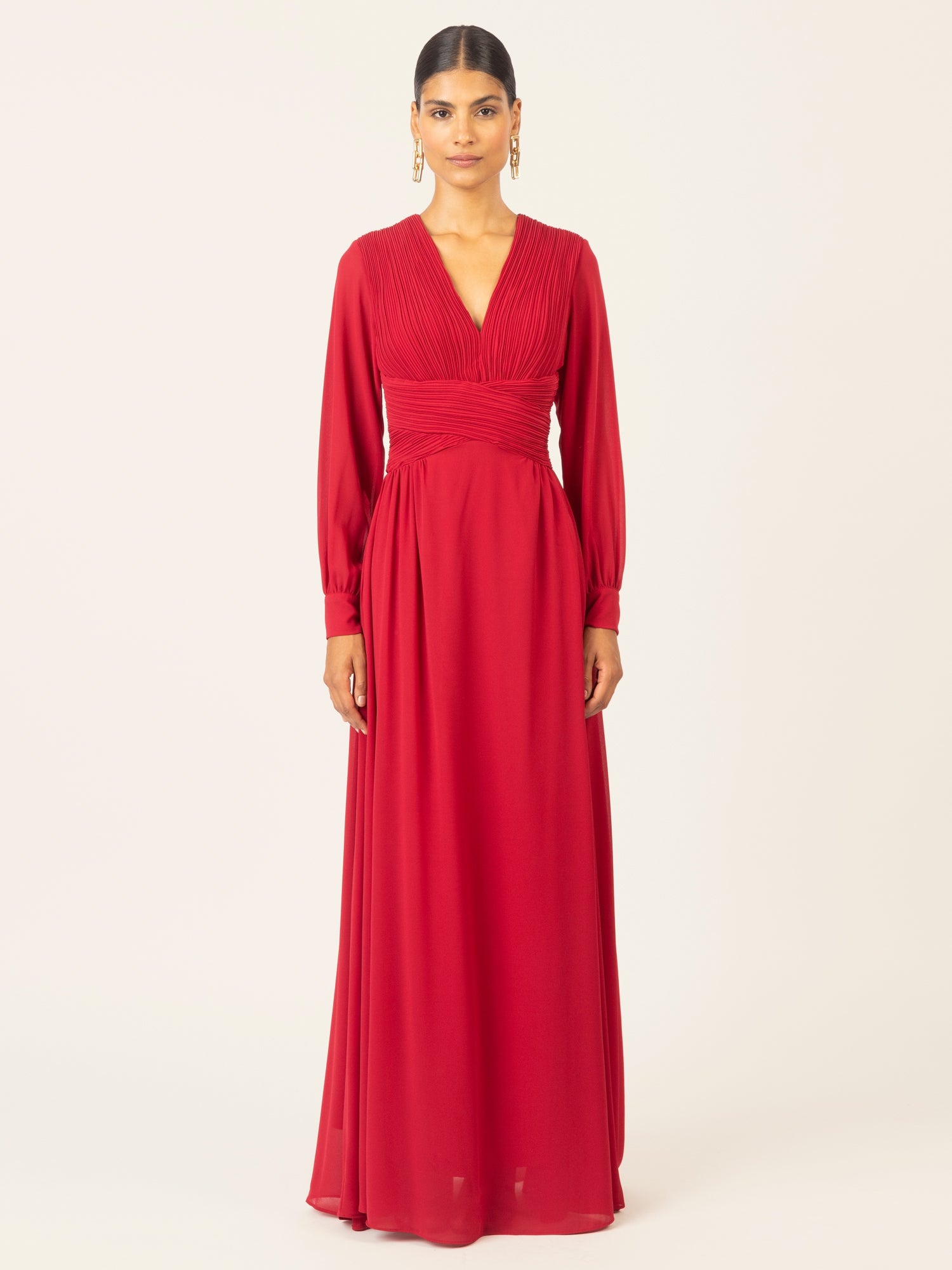 APART Langes Chiffon Kleid mit Plisseefalten | rot